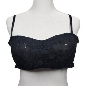 René Rofé NWT Black Sequin Convertible Stretch Bra with Removable Pads Size S